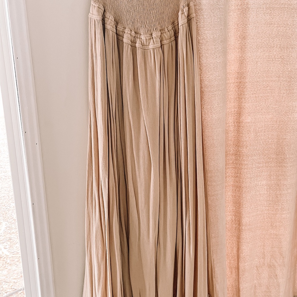 Smocked Waist Beige Halter Back Detail Maxi Dress by Sweet Lovely